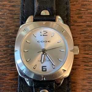 CODE Black Leather Cuff Watch